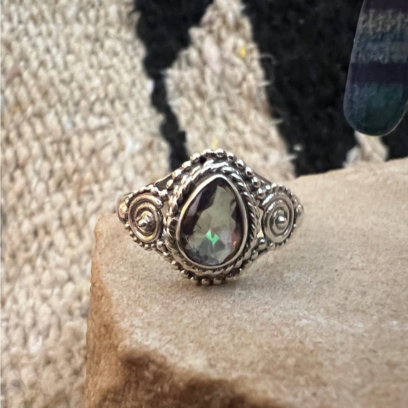❤️ Mystic Topaz Teardrop Sterling  Silver Bohemian Ring Size 6 - Picture 6 of 16
